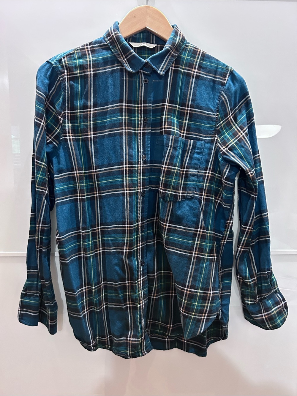H&M Woman’s Teal Plaid Long-Sleeve Button-Up Shirt